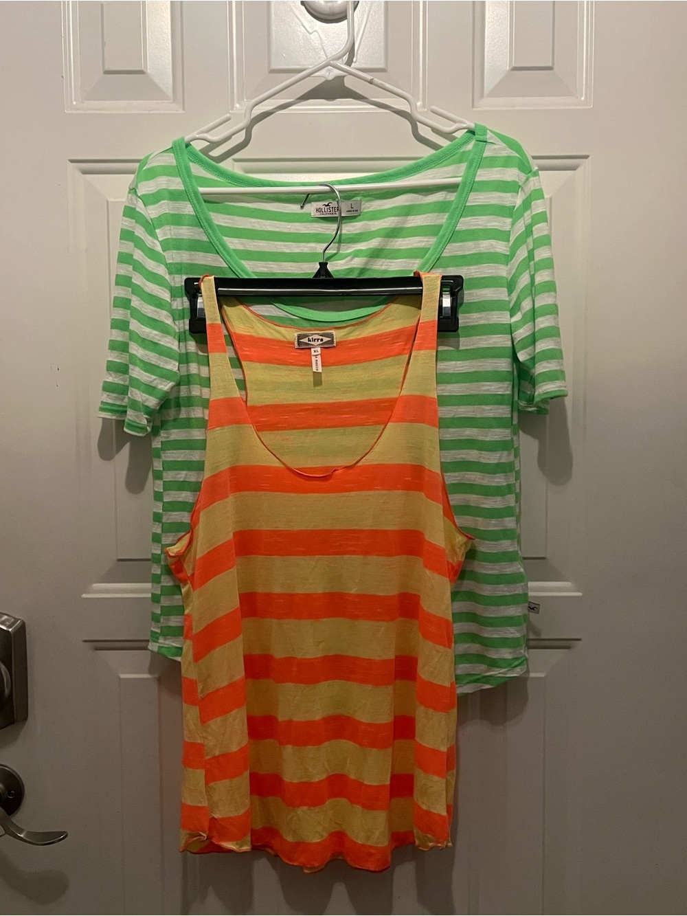 Kirra Neon Orange & Yellow Striped Tank and Hollister Striped Shirt